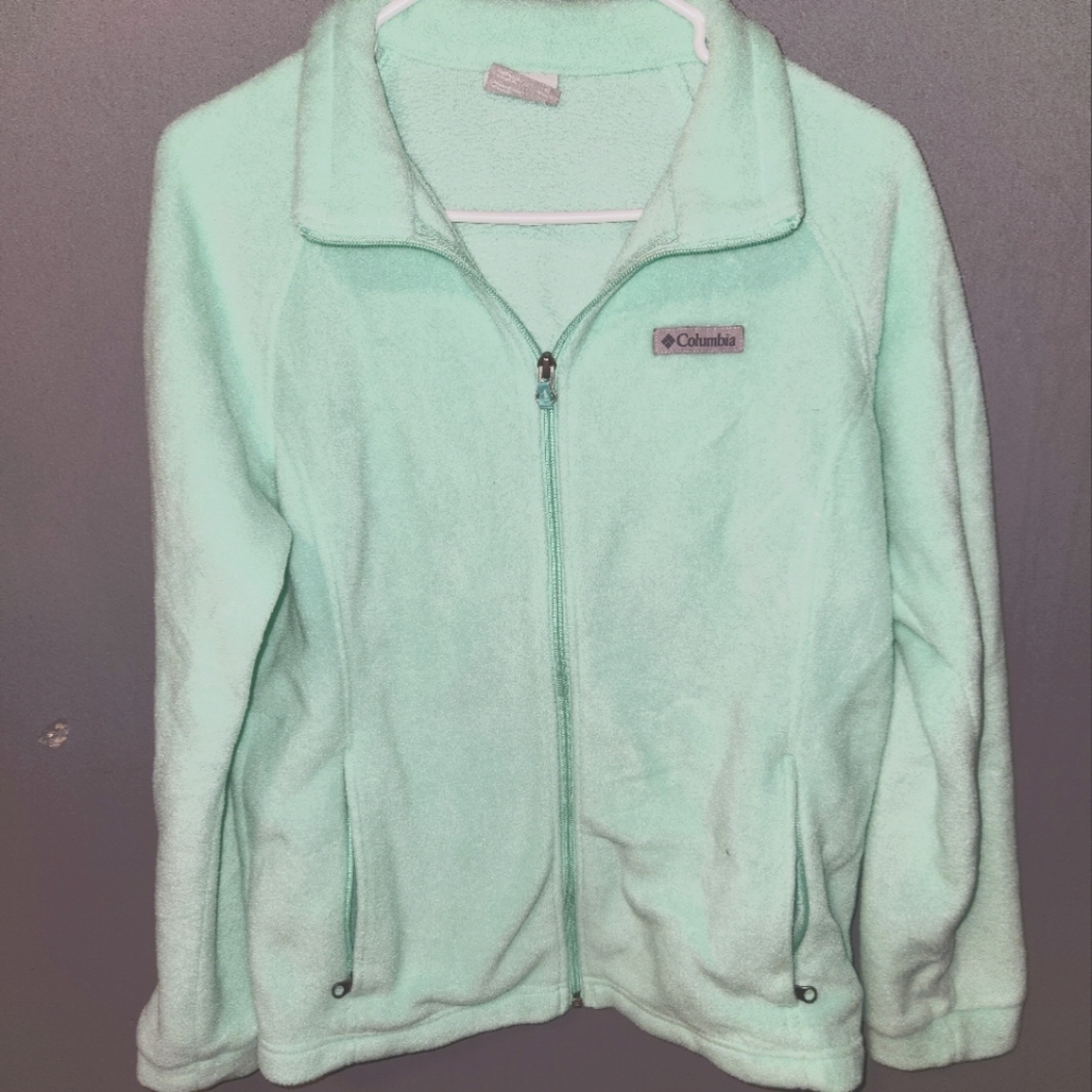 Girls Youth Mint Green Columbia Fleece Full Zip Jacket Size XL (18/20)